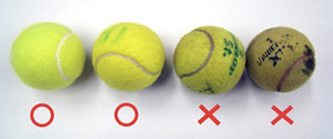 右端と右から2番目のような汚れているボールは受付不可です。